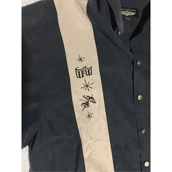 Mens Straight Down Button Up Shirt Size Large Black Symbols Vintage Streetwear - Picture 2 of 4